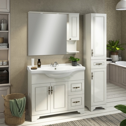 Мебель для ванной Comforty Севилья 100 слоновая кость напольная, с подсветкой