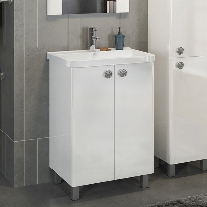 Тумба с раковиной Comforty Флоренция 60 белый глянец, напольная, с дверками