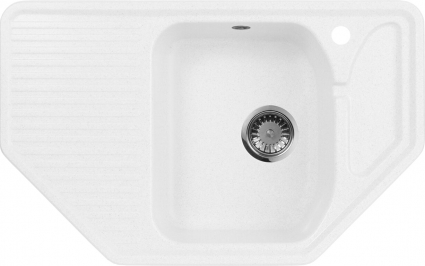 Мойка кухонная AquaGranitEx M-10 белая матовая, многоугольная, с крылом, 79x49.5 см
