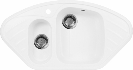 Мойка кухонная AquaGranitEx M-14 белая матовая, многоугольная, с крылом, 95x50 см