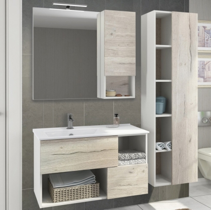 Мебель для ванной Comforty Ганновер 90 дуб дымчатый подвесная, с доводчиками
