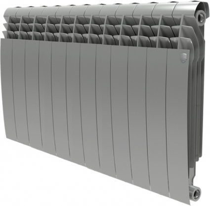 Радиатор биметаллический Royal Thermo BiLiner 500 12 секций, silver satin, на площадь 20 кв.м., хром, 96x8.7x57.4 см