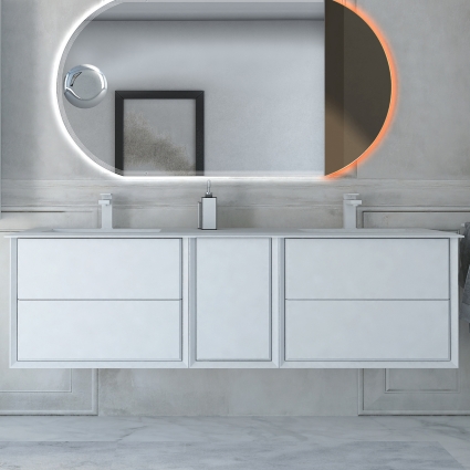 Тумба с раковиной Cezares Bellagio 176 bianco opaco, подвесная, с двумя раковинами
