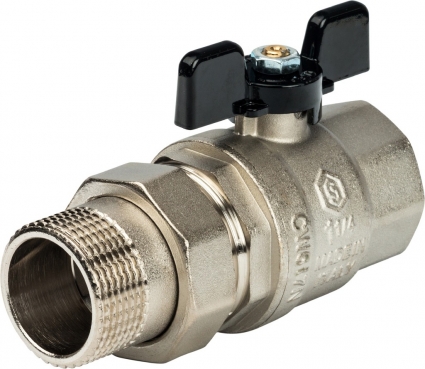 Шаровый кран Stout SVB-0007 1 1/4 вн-нар, полнопроходной, с американкой, ручка бабочка