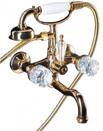 Смеситель Boheme Crystal 293-CRST для ванны с душем, двухвентильный, золото