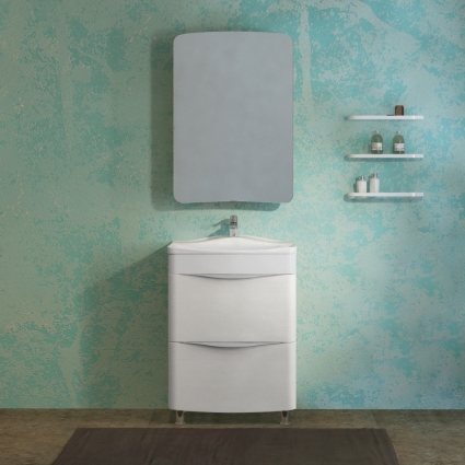 Мебель для ванной Velvex Iva 60 напольная, белая, с ящиками, ручки серебро