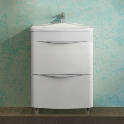 Тумба для комплекта Velvex Iva 60 напольная, белая, с ящиками, ручки серебро