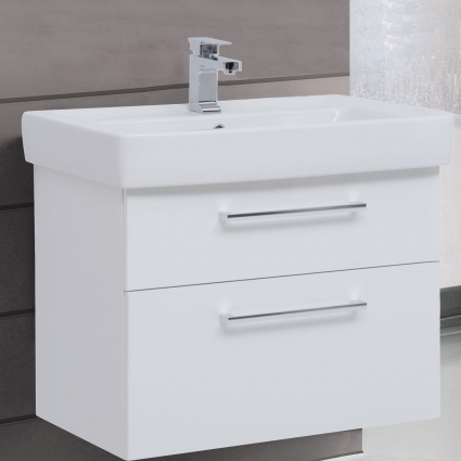 Тумба для комплекта Dreja Q max 80 белый глянец, подвесная, 2 ящика, ручки хром