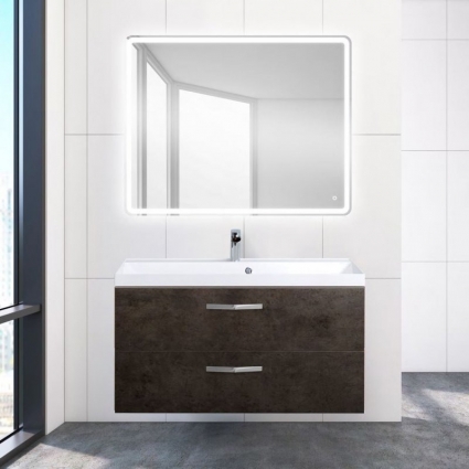Мебель для ванной BelBagno Aurora 100 cemento scuro с ящиками, с подсветкой