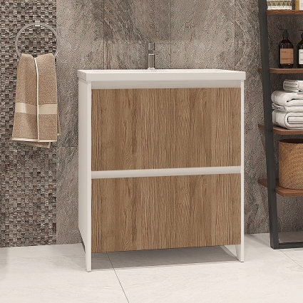 Тумба с раковиной Velvex Klaufs 70.2Y белая, шатанэ, напольная, с ящиками