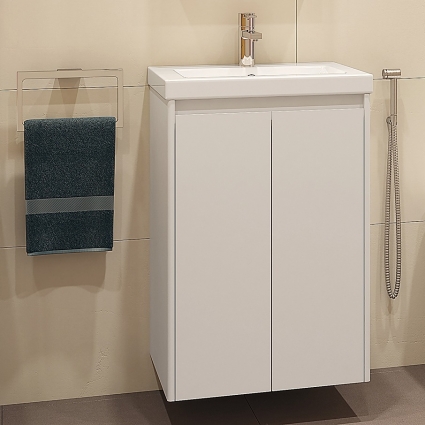 Тумба с раковиной Velvex Klaufs 50.2D белая, подвесная, с дверками