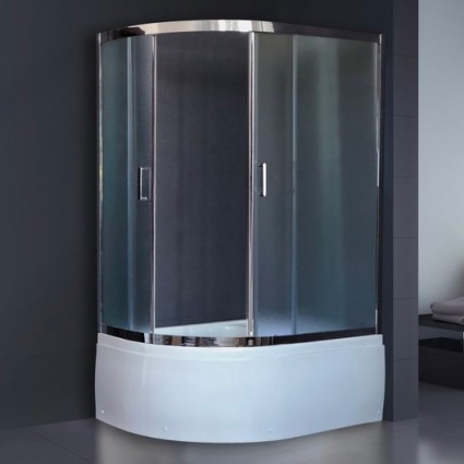 Душевой уголок Royal Bath RB 8120BK-C-CH R, с поддоном, прямоугольный-асимметричный, двери раздвижные