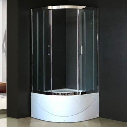 Душевой уголок Royal Bath RB 100BK-T-CH с поддоном, четверть круга, двери раздвижные