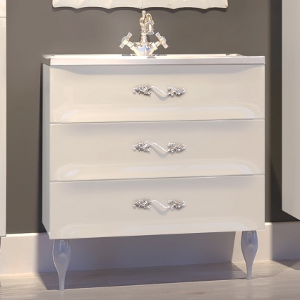Тумба с раковиной Marka One Lumier 75Н white, подвесная, с ящиками