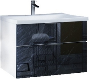 Тумба с раковиной Marka One Idalgo 75П black stone, подвесная, с ящиками