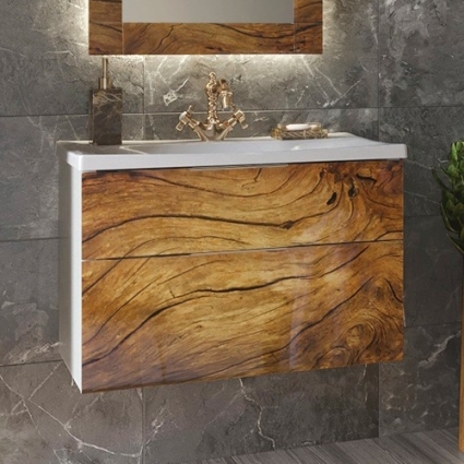 Тумба с раковиной Marka One Idalgo 75П wood, подвесная, с ящиками