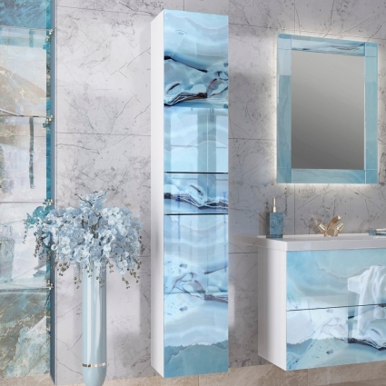Шкаф-пенал Marka One Lacio 30П blue marble, L, подвесной, левый