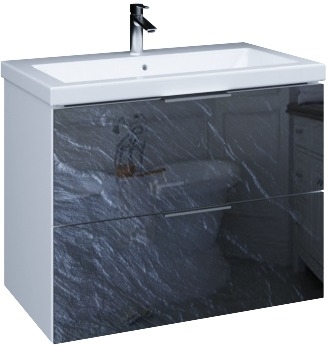 Тумба с раковиной Marka One Liriya 75П black stone, подвесная, с ящиками