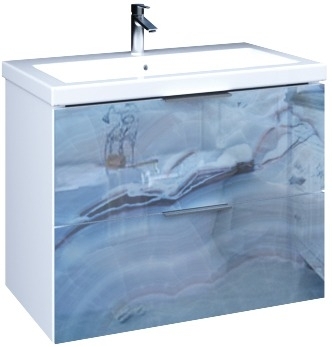 Тумба с раковиной Marka One Liriya 75П blue marble, подвесная, с ящиками