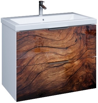 Тумба с раковиной Marka One Liriya 75П wood, подвесная, с ящиками