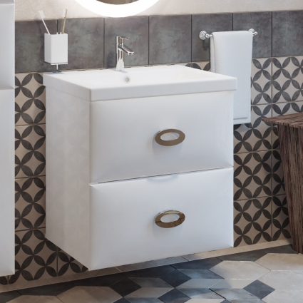 Тумба с раковиной Marka One Ovale 60П White, подвесная, с ящиками