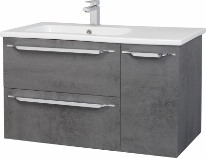 Тумба с раковиной Bellezza Луиджи 90 L, серая, подвесная, левая, ручки хром