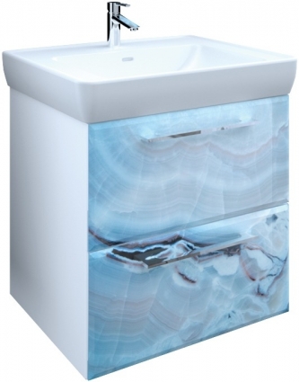 Тумба с раковиной Marka One Visbaden 60П blue marble, подвесная, с ящиками