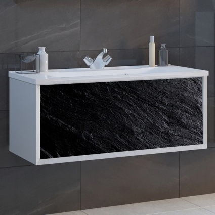 Тумба с раковиной Marka One Seattle 90П black stone, подвесная, с ящиками