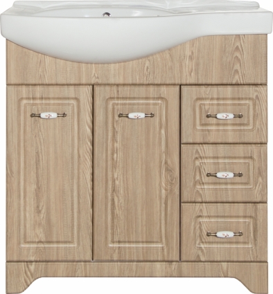 Тумба с раковиной Style Line Олеандр-2 82 R, напольная, люкс, карпатская ель, правая, ручки бронза