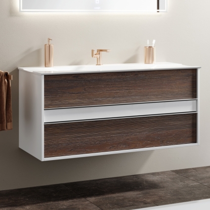 Тумба с раковиной Clarberg Evolution 120 крафт темный, подвесная, с ящиками