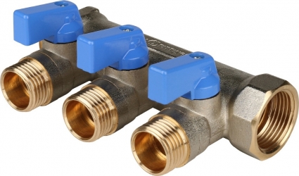 Коллектор Stout SMB 6201 3/4 " х 1/2", 3 выхода, синие ручки