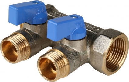 Коллектор Stout SMB 6201 3/4 " х 1/2", 2 выхода, синие ручки