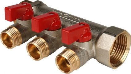 Коллектор Stout SMB 6200 1" х 1/2", 3 выхода, красные ручки