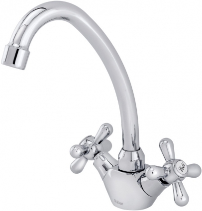 Смеситель Raiber Classic R2001 для кухонной мойки двухвентильный, хром