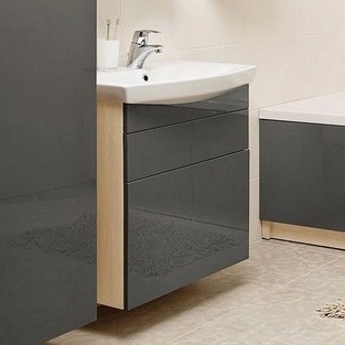Тумба с раковиной Cersanit Smart Carina 50 ясень, серый, подвесная, с ящиками