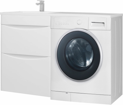 Тумба для комплекта Bellezza Олиссия 120 L, белая, под стиральную машину, 2 ящика, напольная, левая