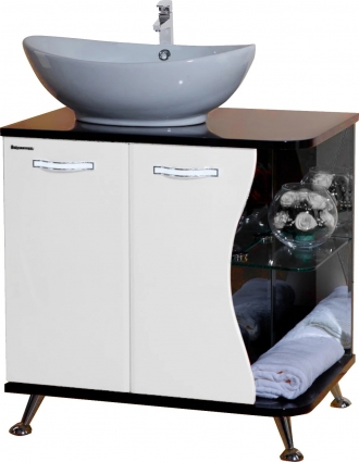 Тумба для комплекта Bellezza Рио 70 L, черно-белая, левая, ручки хром