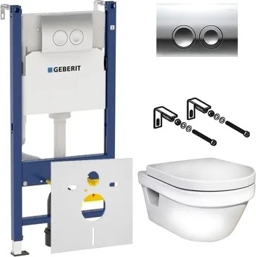 Комплект Унитаз подвесной Gustavsberg Hygienic Flush WWC 5G84HR01 безободковый + Система инсталляции для унитазов Geberit Duofix Delta 458.124.21.1 3 в 1 с кнопкой смыва + Шумоизоляционная панель для инсталляции Geberit 156.050.00.1