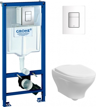 Комплект Система инсталляции для унитазов Grohe Rapid SL 38772001 3 в 1 с кнопкой смыва + Унитаз подвесной Gustavsberg Estetic Hygienic Flush белый