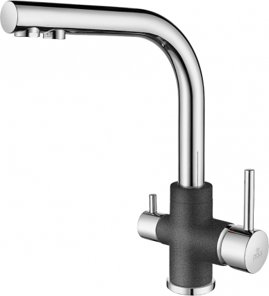 Смеситель Paulmark Es213011-DGCR для кухонной мойки, графит-хром, однорычажный, высота излива 21.4 см