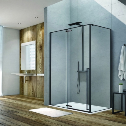 Душевой уголок Aquanet Ideal 120х90, черный матовый, прямоугольный, двери распашные