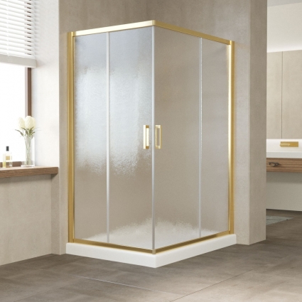 Душевой уголок Vegas Glass ZA-F 120*90 09 02 профиль золото, стекло шиншилла, прямоугольный, двери раздвижные