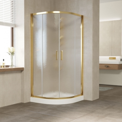 Душевой уголок Vegas Glass ZS 100 09 02 профиль золото, стекло шиншилла, четверть круга, двери раздвижные
