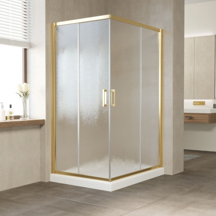 Душевой уголок Vegas Glass ZA-F 110*90 09 02 профиль золото, стекло шиншилла, прямоугольный, двери раздвижные