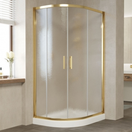 Душевой уголок Vegas Glass ZS-F 100*80 09 02 профиль золото, стекло шиншилла, прямоугольный-асимметричный, двери раздвижные
