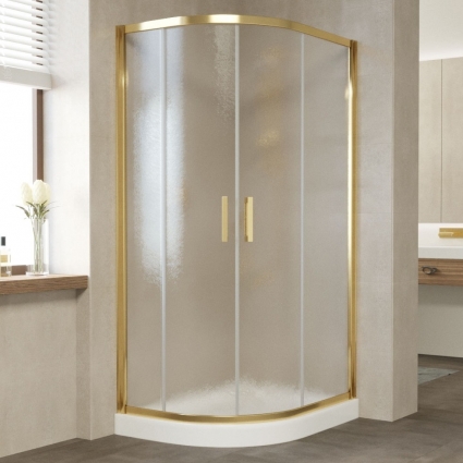 Душевой уголок Vegas Glass ZS-F 90*80 09 02 профиль золото, стекло шиншилла, прямоугольный-асимметричный, двери раздвижные