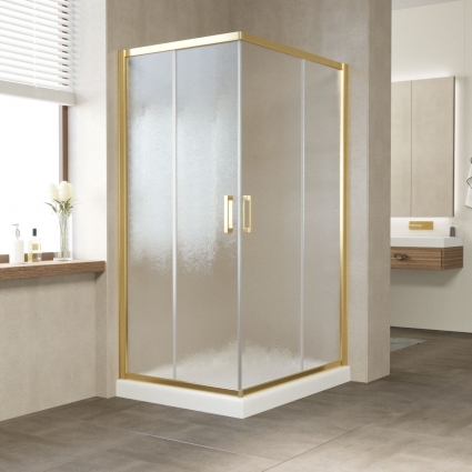 Душевой уголок Vegas Glass ZA-F 100*80 09 02 профиль золото, стекло шиншилла, прямоугольный, двери раздвижные