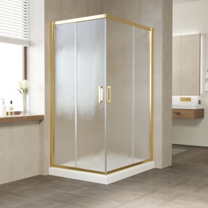 Душевой уголок Vegas Glass ZA-F 100*90 09 02 профиль золото, стекло шиншилла, прямоугольный, двери раздвижные