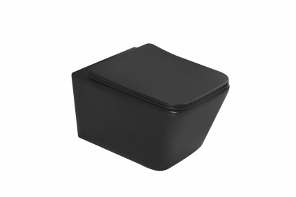 Унитаз подвесной SantiLine SL-5004MB безободковый, матовый, с микролифтом, черный, прямоугольный, 35.8x52 см