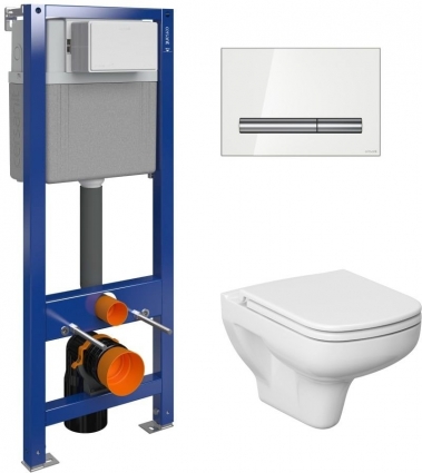 Комплект Унитаз Cersanit Colour CLEAN ON безободковый + Инсталляция Cersanit Aqua с белой кнопкой смыва